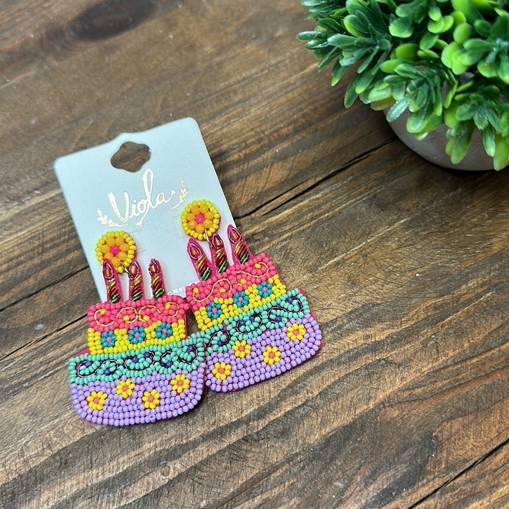 Birthday Cake Beaded Statement Earrings